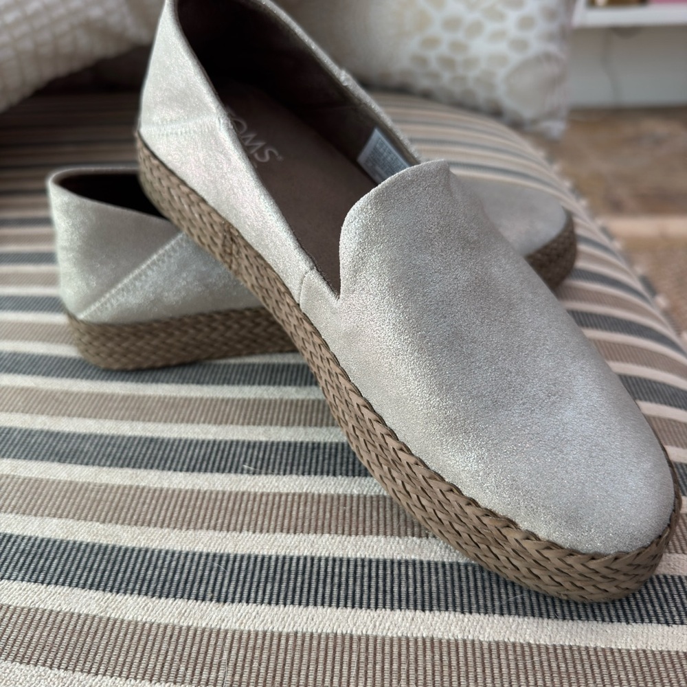 Toms Silver and Brown Espadrille Flats